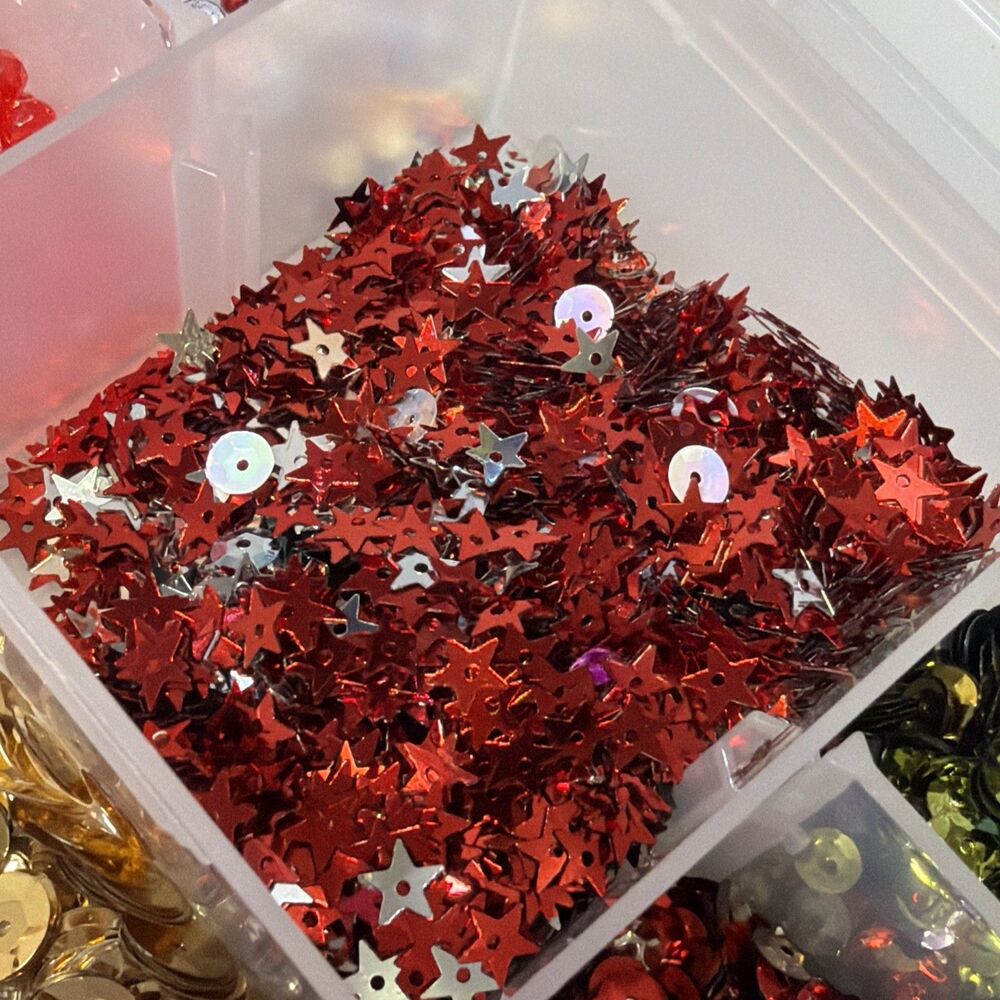 Large Mixed Craft Lot Beads Sequins Faux Pearls Jewelry Findings Organizer Box - Picture 8 of 16